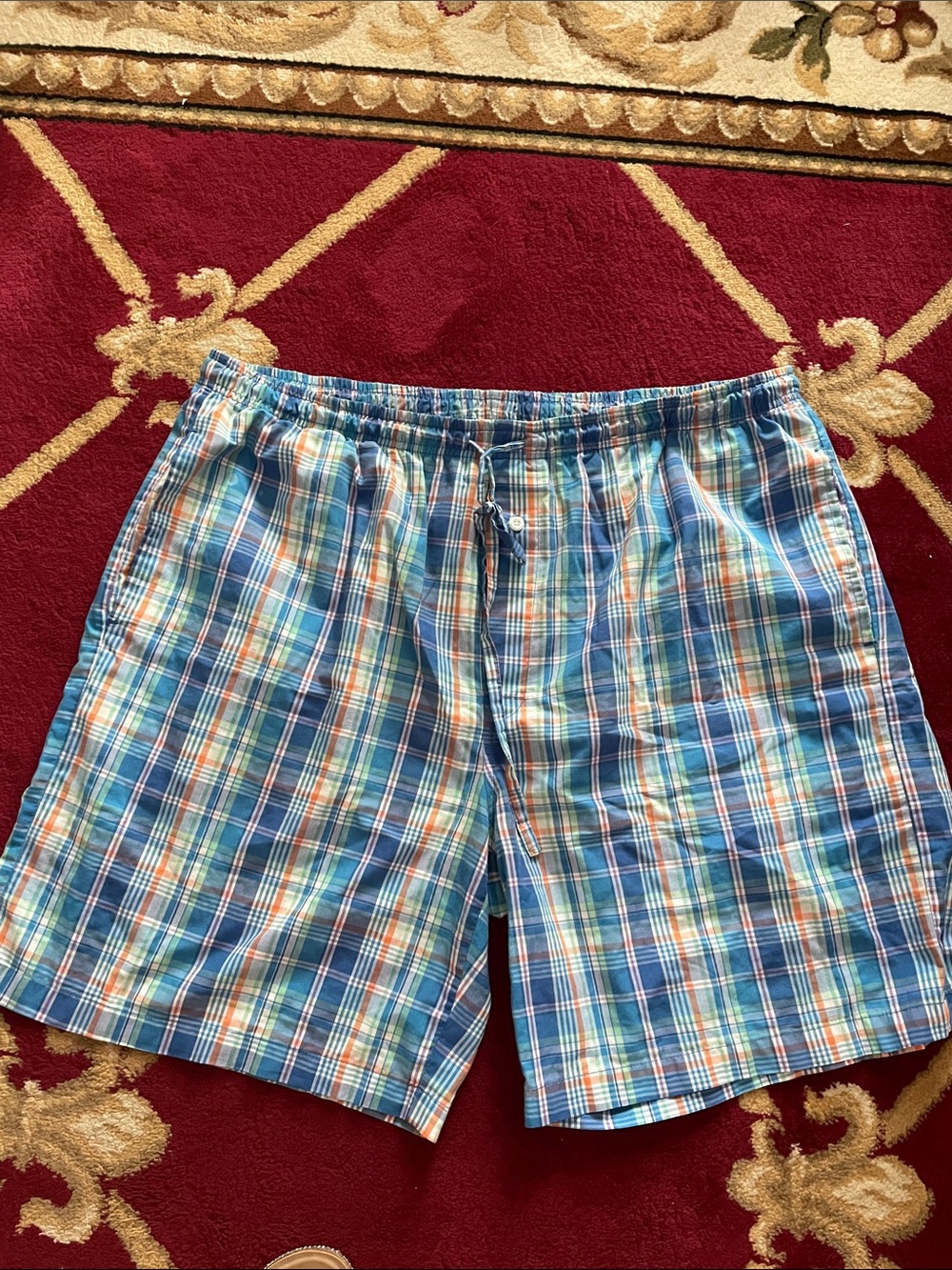 Stafford Blue and Orange Plaid Sleeping Shorts
